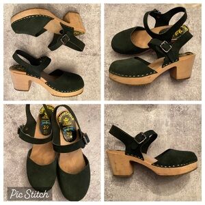 Torpatoffeln Swedish Suede Mary Jane Clog Wooden Heel